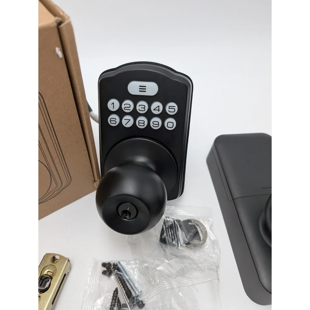Veise‎ KS03 Keypad Door Knob Lock Matte Black Aluminum Auto-Locking Passage Mode